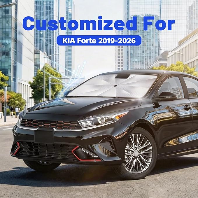 Car Windshield Sun Shade for Kia Forte 2019-2026 –[Reflective Coated Fabric] Sunshade Umbrella for Front Window, Car Shades Sun Visor Keep Car Cool and Protects Interior, 1:1 Exact Fit