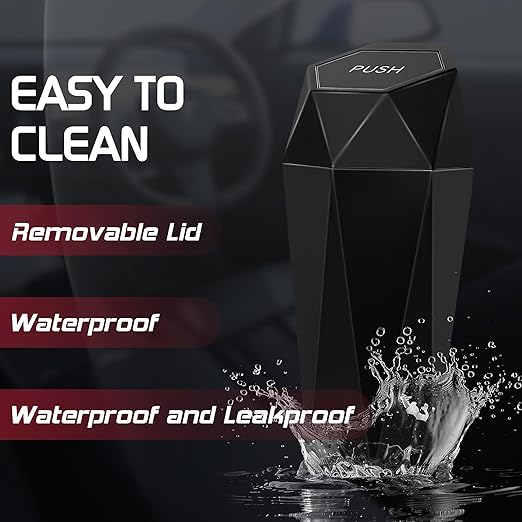 Car Trash Can with Lid, Mini Car Trash Cup with 15 Additional Trash Bags, Car Accessories for Interior, Leakproof Vehicle Garbage Bin for Car, Home, Office - 1 Pack, Black