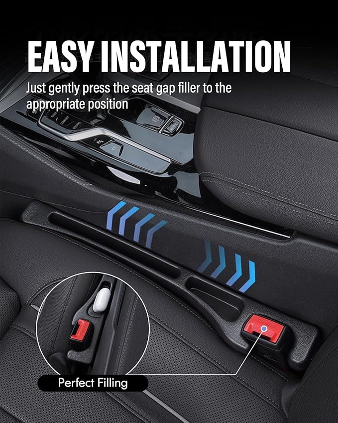 Car Seat Gap Filler, 2 Pack No-Drop Seat Side Gap Seam Filler Organizer with Phone Holder, Universal Fit Fill The Gap Between Seat and Console, Perfect for Car SUV Truck Black