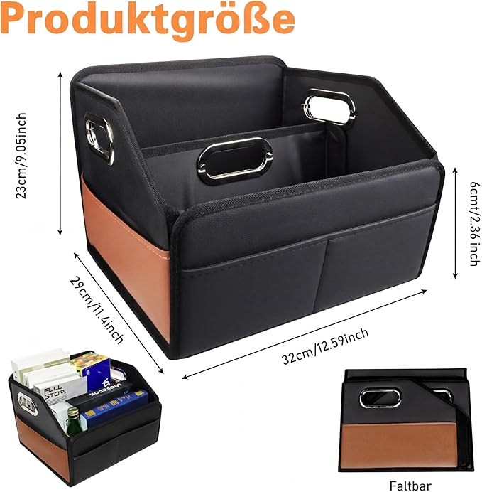 Noaman Car Organizer - 2025 Upgraded Leather Car Storage Organizer for Front Back Seat or Floor with 3 Metal Handles 6 Apartments, Multipurpose Car Organizers and Storage Black.