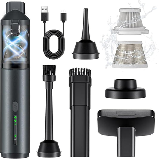 Car Vacuum Portable with 16000Pa Powerful Suction, Handheld Vacuum Cordless Rechargeable Blow & Suction 4 in 1, Small Vacuum Cleaner for Car, Home, Office, Outdoor (Grey)
