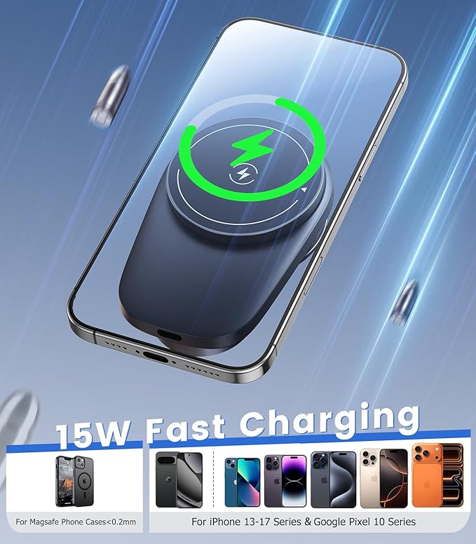 for Magsafe Car Mount Charger with Air-Cooling System, 15W Fast Charging Wireless Car Charger Mount for iPhone 17 16 15 14 13 Pro Max Plus Mini, Vent Dashboard Suction Car Phone Mount Charger