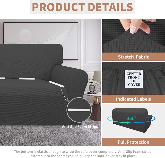 Easy-Going 100% Waterproof Couch Cover, Dual Waterproof Sofa Cover, Stretch Jacquard Sofa Slipcover, Furniture Protector for Kids, Pets, Dog and Cat (Sofa, Dark Gray)