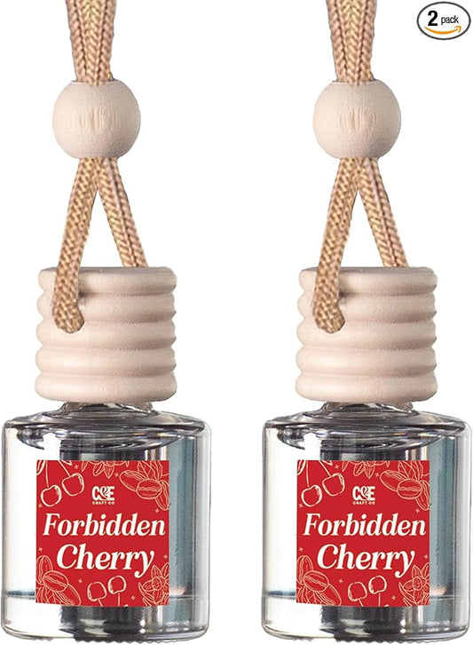 C&E Craft Co Hanging Car Air Freshener Diffuser 2 Pack, Long Lasting Fragrance Oil Car Freshener, Glass Bottle Auto Air Freshener, Made in USA (Forbidden Cherry)