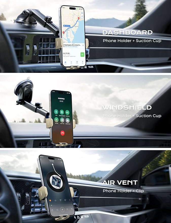 CHGeek Wireless Car Charger, 15W Fast Charging Auto Clamping Car Charger Phone Mount Phone Holder fit for iPhone 15 14 13 12 11 Pro Max Xs, Samsung Galaxy S24 Ultra S23 S22 S21, S20, S10+, Khaki