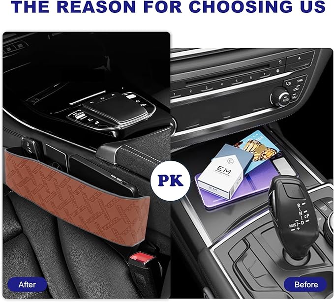 Car Seat Gap Filler Organizer, 2 Pack Seat Gap Storage Box, Leather Cup Holder Gap Bag for Console Car Organizers and Storage, Car Gap Filler Organizer for Phones, Sunglasses, Keys and Cards