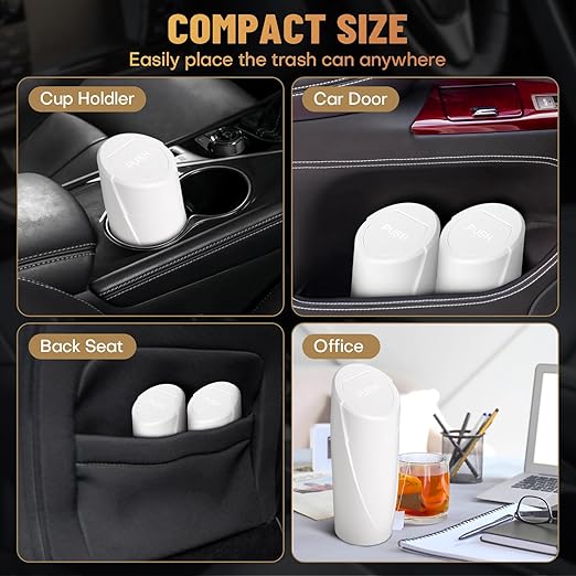 Car Trash Can Bin with Lid - 2 Packs Car Garbage Can Cup Holder - White Mini Leakproof Vehicle Trash Garbage Can Bin with 40pcs Trash Bags-Car Organizers and Storage for Front Back Seat Accessories