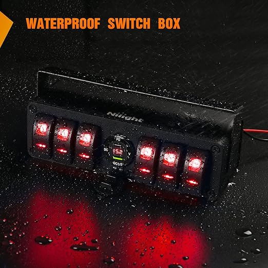Nilight 4 Gang Rocker Switch Box 12V SPST ON Off Toggle Switches PD Type C and QC 3.0 USB Charger Voltmeter LED Light Waterproof Aluminum Mount Bracket Panel DIY Stickers for Boat Car RV Truck