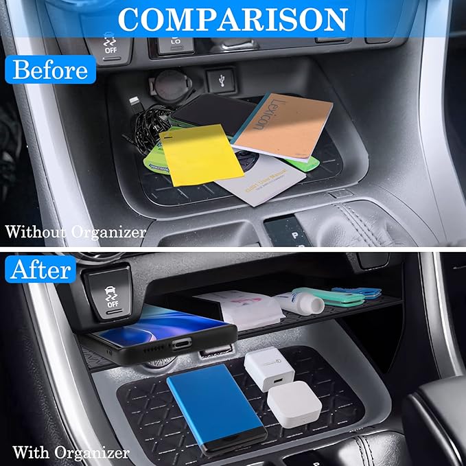 DIAMOOKY Upgraded Center Console Organizer Compatible with Toyota RAV4 2025 2024 2023 2022-2019 Interior Accessories, Armrest Storage Box, Dash Storage Tray(Not for New 10.5'' Multimedia Display)-3pcs