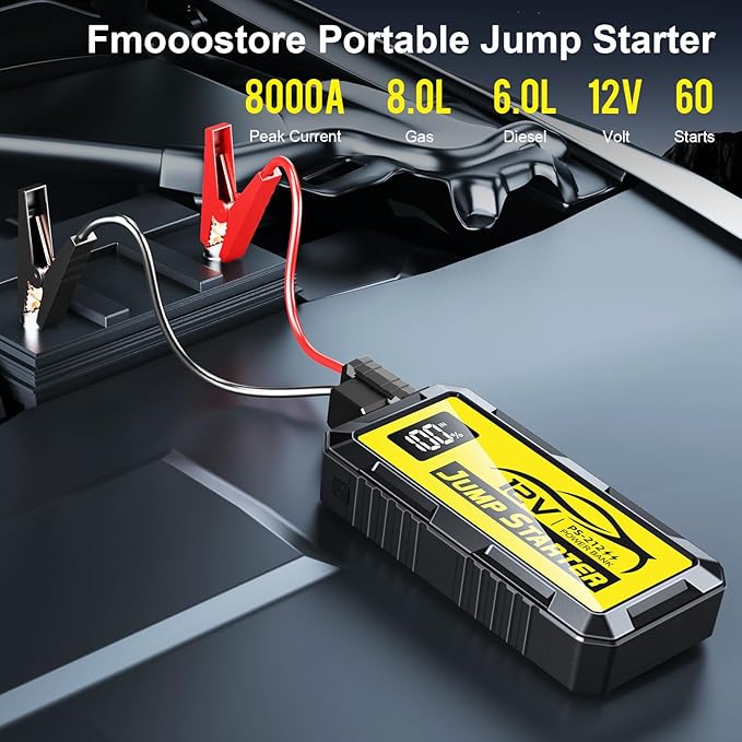 8000A Car Jump Starter, 12V Jump Starter Battery Pack (All Gas,up to 10.0L Diesel Engine) Jumper Cables Portable Lithium Jump Box, USB Output and LED Light