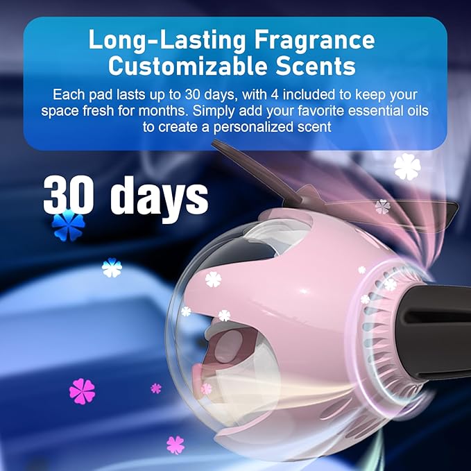 Pink Bunny Car Air Freshener with 6-Color Auto Light Up & 4 Scented Replacements Tablets – Light Scent, Decorative Auto Accessories, Cute Easter Decorations, Mother's Day and Father's Day Small Gift