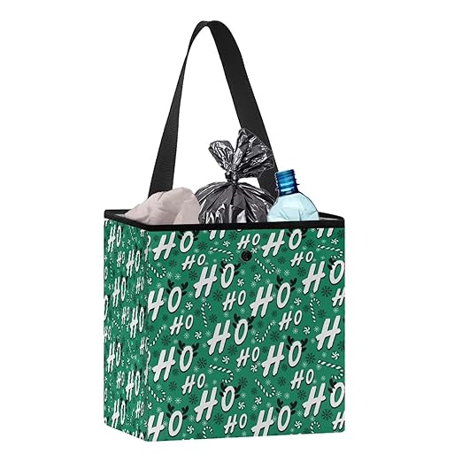 Candy Cane HoHo Pattern Garbage Bag and Water Resistant Trash Can for Car, Leakproof Trash Can for SUV Truck Christmas Car Accessories(Green)