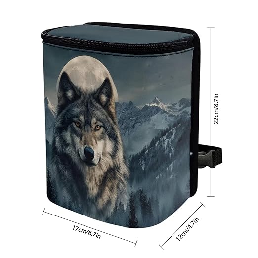 Talayituse Mountain Wolf Moon Print Car Trash Can Portable Auto Garbage Bin Multifunctional Vehicle Interior Accessories with Adjustable Straps Universal Fit Truck SUV Sedan