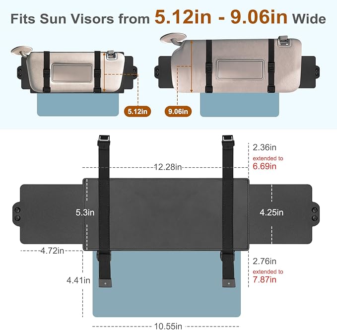 Sun Visor Extender for Car, Visor Extender Sun Blocker, Sun Visor Extension with Anti-Glare Lens Blocks UV & Sunlight, Adjustable Car Sun Visor for Safe Driving (2 Pack)
