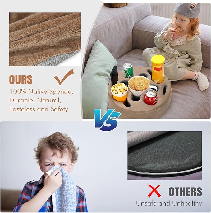 INNO STAGE Couch Cup Holder-Sofa Cup Holder Pillow | Couch Caddy Buddy | Drinks Cupholder Tray Organizer for Bed, Rv, Tv, Car, Man Cave, Boat, Remote, Snacks| Present for Couch Potato(Light Brown)