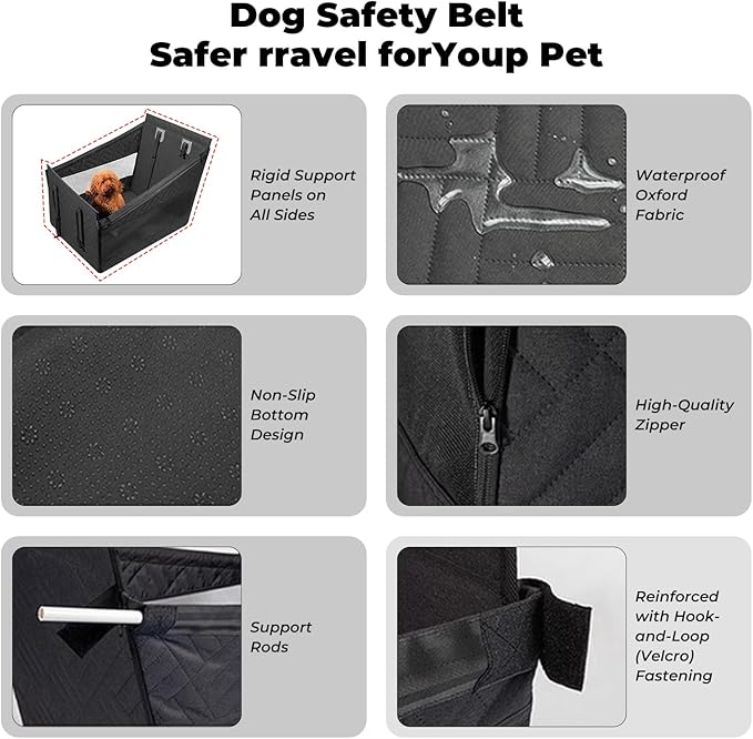 Large Dog Car Seat Integrated Hard-Back, Durable Waterproof Rear Seat Extension Pad Features Dual mesh Windows and Storage Pockets Fits sedans, SUVs, and Trucks