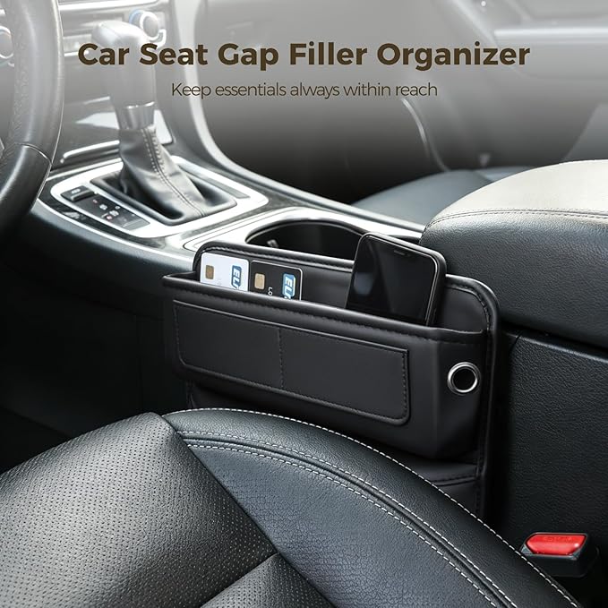 2 Pcs Car Seat Gap Filler Organizer, Center Console Organizer with Card Slots, 11.8 x 7.9 in Leather Car Storage Box with Multi-Pocket Design for Car Truck, Black