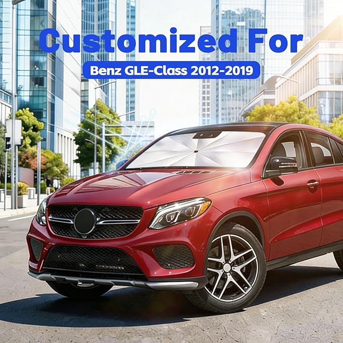 Car Windshield Sun Shade for Benz GLE-Class 2012-2019 –[Reflective Coated Fabric] Sunshade Umbrella for Front Window, Car Shades Sun Visor Keep Car Cool and Protects Interior, 1:1 Exact Fit