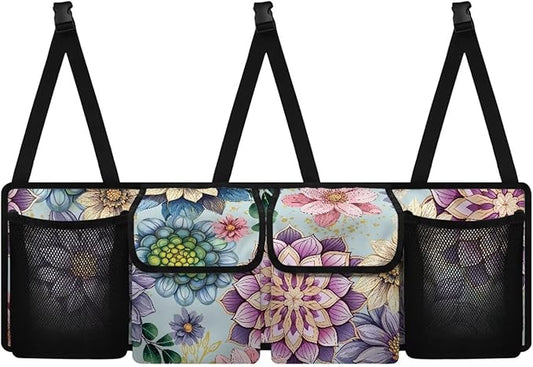Bohemian Mandala Floral Flowers Car Trunk Organizer, Space Saving Expert, 4 Compartments, Multicolored
