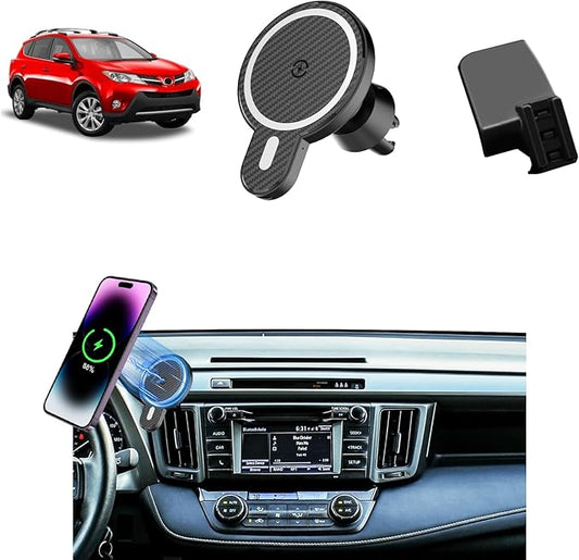 PZK Car Phone Holder for Toyota RAV4 2013-2015 2016 2017 2018 Accessories Custom Air Vent Phone Mount Magnetic 15W Fast Wireless Charger Hands Free 360° Rotation Cell Phone Automobile Cradles
