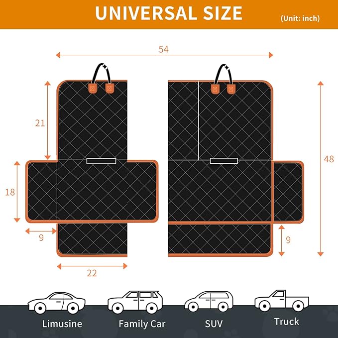 IVY&LANE Dog Car Seat Cover for Back Seat,Conversible 2-in-1 Waterproof Front Seat Cover,Heavy-Duty & Scratchproof Car Seat Protector Cover for SUVs, Trucks and Sedans