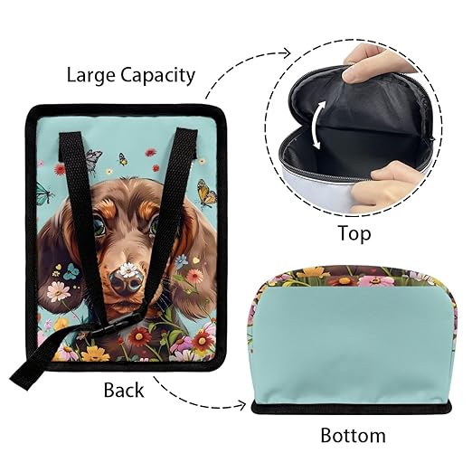 Talayituse Dachshund Butterfly Daisy Print Car Trash Can Accessories Organizer Garbage Bag Dustbin Container with Lid Waste Basket Storage Pocket Hanging Large Size Vehicle Trash Bin