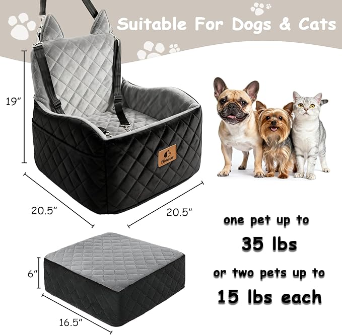6" Elevated Dog Booster Seat for Small & Medium Dogs up to 35 lbs – Memory Foam Car Bed with Washable Cover for Calmer Rides, Better Window View & Easy Cleaning