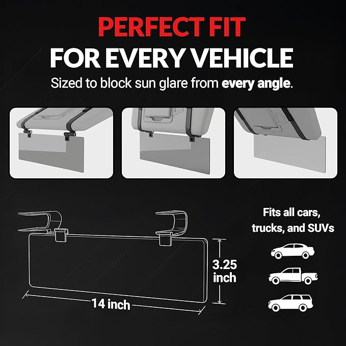 Glare Guard Professional-Grade Polarized Sun Visor Extender – Anti-Glare Sun Glare Blocker for Car Windshields, Adjustable Clip-On UV400 Tinted Visor Extension for Cars, Trucks & SUVs