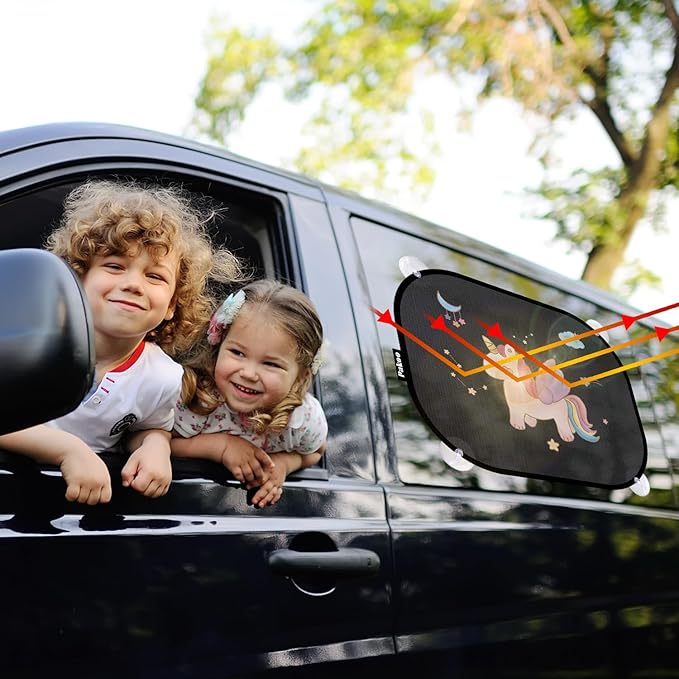Pakoo Car Window Shade for Baby, 2 Pack UV Protection Breathable Universal Fit Mesh Car Window Shades, 2 Pack with 8 Suction Cups- 17.7 x 14 inches