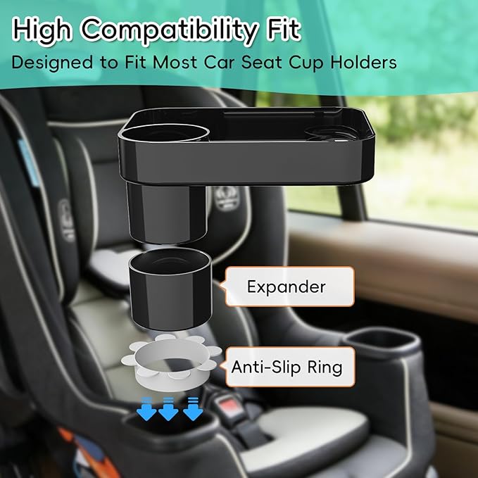 Kids Car Seat Tray, Travel Tray with Cup Holder for Toddler Baby, Kids Car Seat Food Snack Organizer for Road Trip, Stroller Snack Organizer Travel Must Haves Toddler Must Haves (Black, 2 Packs)