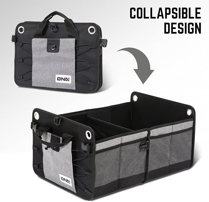 DNA Motoring Trunk Organizer for Car, 70L Large Capacity Foldable Trunk Organizer, Multi Compartment Car Trunk Organizer for Women Men, Grey, TOOLS-00420