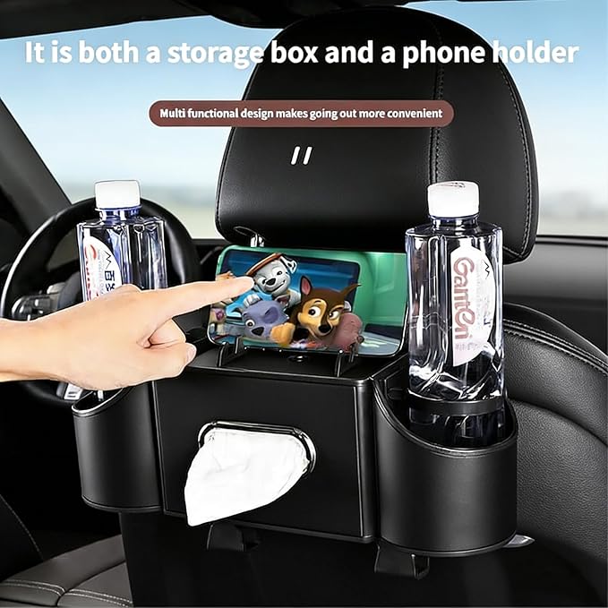Backseat Car Organizer 4-in-1, Car Organizer Back Seat with Multi-Pocket & Cup Holder, Universal Back Seat Car Organizer, Car Seat Organizer for Travel & Daily Use (BLACK)
