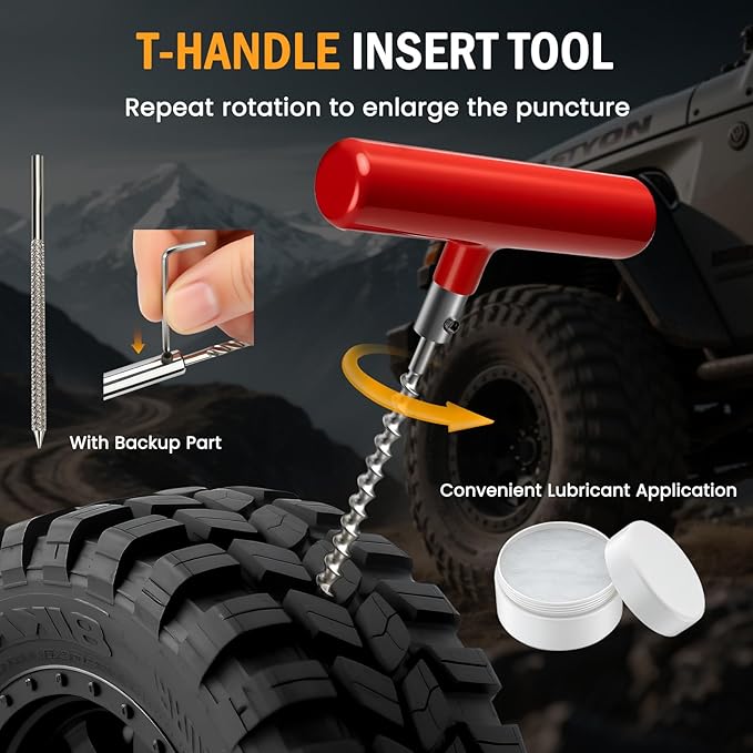 ORCISH Heavy Duty Tire Plug Kit - 98pcs All-in-One Universal Tire Repair Kit for Tubeless Flats, Emergency Tire Patch Kit for Car, Truck, SUV, ATV, Motorcycle, Trailer & RV