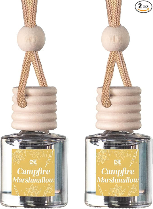 C&E Craft Co Hanging Car Air Freshener Diffuser 2 Pack, Long Lasting Fragrance Oil Car Freshener, Glass Bottle Auto Air Freshener, Made in USA (Campfire Marshmallow)