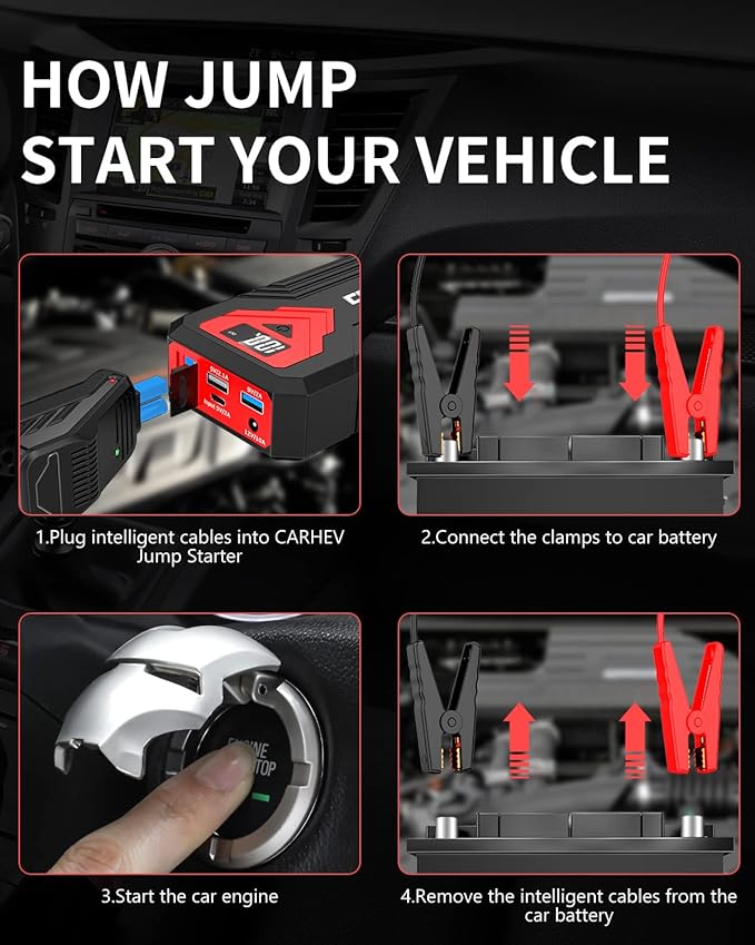 3000A Jump Starter, 24000mAh Car Battery Jump Starter (up to 8.0L Gas and 8.0L Diesel Engine) Battery Jumper Starter Portable, 12V Car Jumper Starter Portable with LED Light and USB QC 3.0