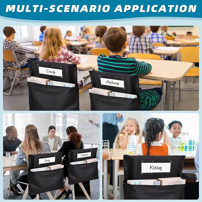 24 Pcs Classroom Chair Pockets, 19.49 x 15.94 inch Chair Pockets For Classroom, Seat Sacks for Classroom Chairs, Buddy Pocket, Chart Seat Back Organizer with Name Tag