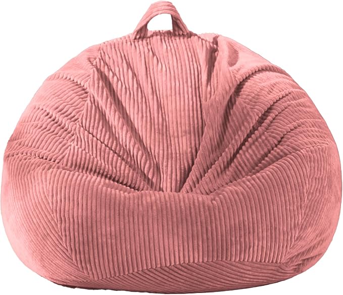ZhenLives Stuffed Animal Storage Bean Bag Chair Cover, Cover Only (No Filler), Corduroy Toy Organizer Floor Cushion Seat, 48 in/120 cm Slipcover for Teens & Adults, Pink