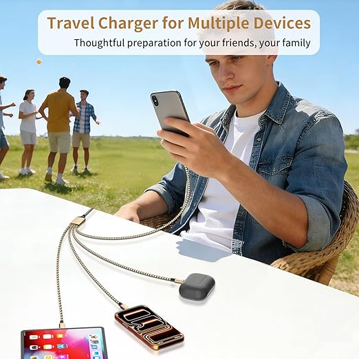 Travel Essentials, Dual Type-C 4 in 1 Charging Cable 2 Pack 5FT Multi Charging Cables for All Devices,iPhone Charger Cord Adapter 2 USB-C/IP/Micro Port for Phones,Pad,Galaxy (Gold)