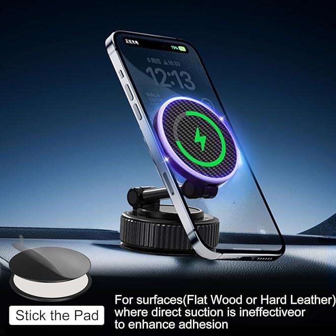 Magnetic Phone Charging Holder for Car - Upgraded 360° Vacuum Magnetic Phone Holder, Foldable Retractable Suction Cup Car Phone Mount for Magsafe for Your Car/Gym/Mirror Mount for iPhone & Android
