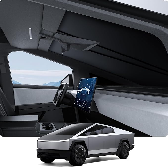 BASENOR 2024 2025 2026 Tesla Cybertruck Windshield Sunshade [Nano Ice Crystal Cooling] Folding Front Window Sun Shade Block UV Full Cover [No Gaps] Heat Protection Visor for Cybertruck Accessories