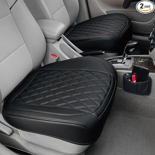 BEITK,2 Pack Leather Front Car Seat Cover Bottom Car Seat,Anti-Slip and Full Wrap Driver Car Seat Protectors Storage Pocket,Luxury Waterproof Bottom Auto Seat Cushion Pad MatMost Vehicles(Black)