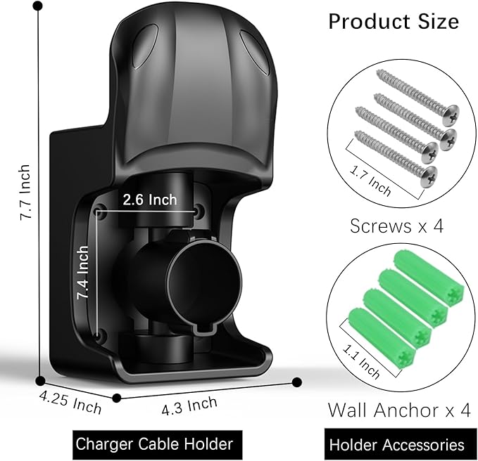 EV Charger Holder Wall Mount, EV Charging Cable Holder for Electric Vehicle Mobile Connector Organizer, Upgraded Rotatable J1772 Plug Hangers
