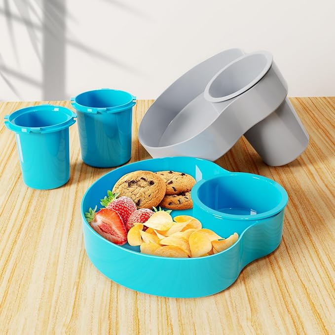 2PCS Car Seat Snack Tray for Kids: Kids Car Tray with Cup Holder, Toddlers Road Trip Essential, Travel Snacks Food Plate for Stroller, Snack Tray with a Cup Holder (Sky Blue&Gray)