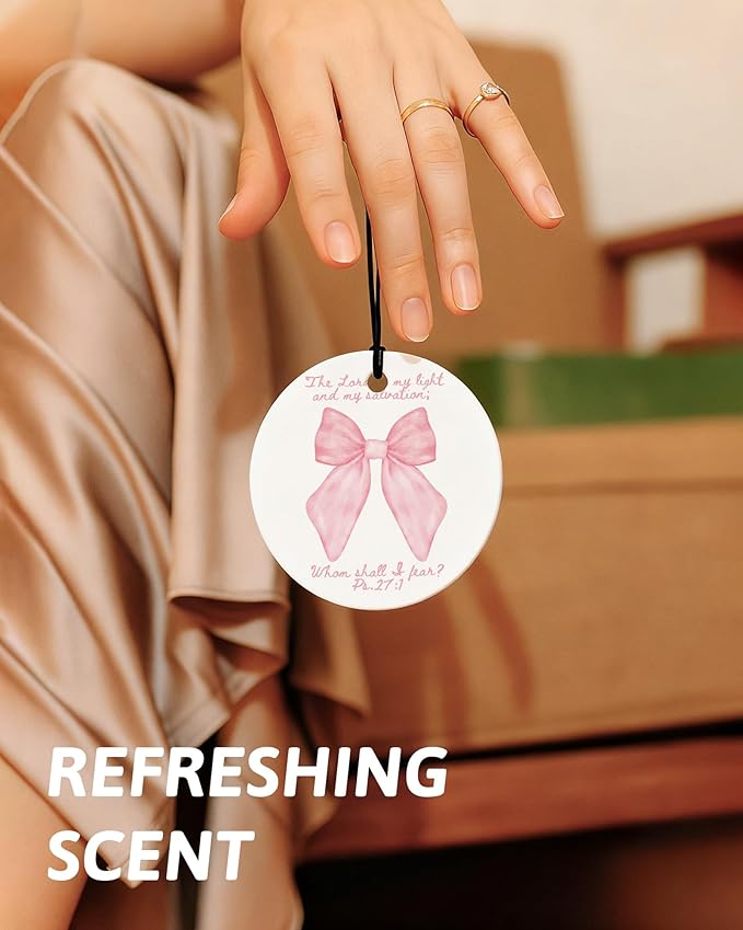 Pink Christian Car Air Freshener 4 Pcs, Inspirational Bible Verse Religious Hanging Air Freshener for Cars Closet Drawer Books, Christian Girly Car Accessories Mirror Decor for Women