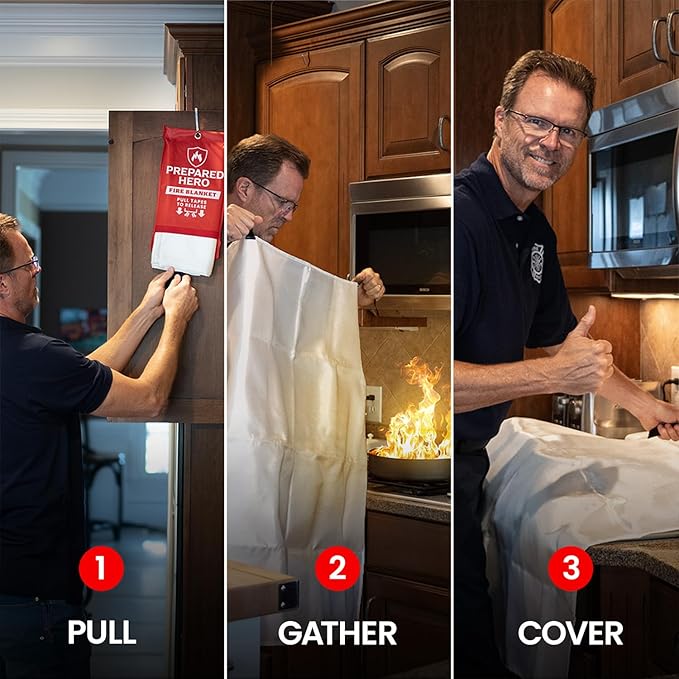 Prepared Hero Emergency Fire Blanket - 8 Pack - Fire Suppression for Kitchen, 40” x 40” Fiberglass Fire Blanket for Home
