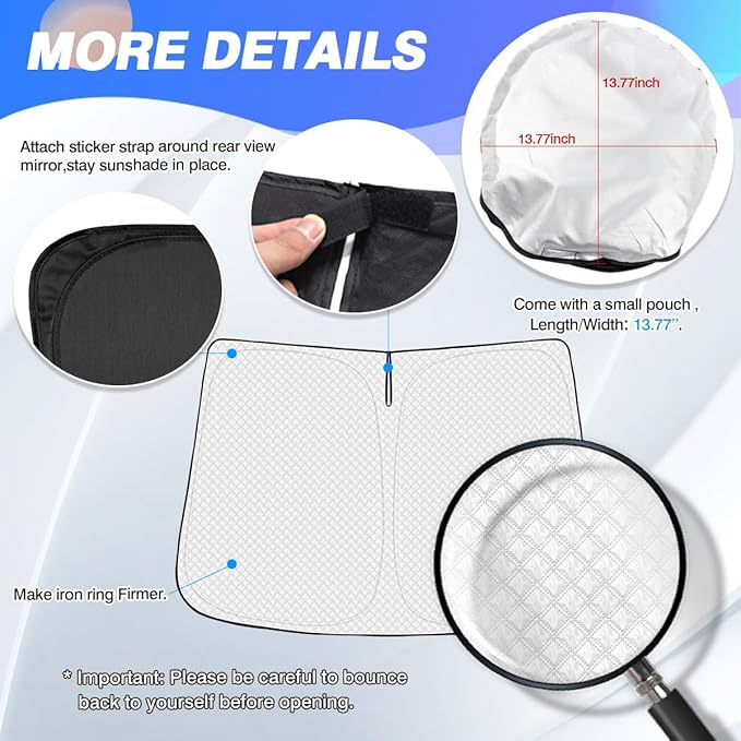 Canvcle Windshield Sun Shade for Chevrolet/Chevy Equinox 2018-2024 Accessories Thicken 6-Layer Foldable Front Window Sunshade Sun Visor Protector Block UV Rays Keep Vehicle Cool
