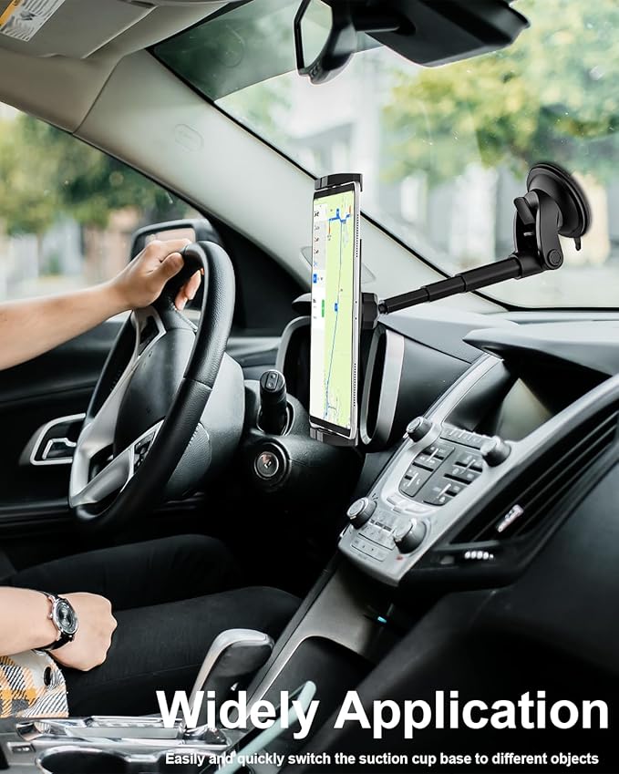 woleyi Dashboard Car Tablet Mount, Telescopic Tube Suction Cup Car Tablet Holder, Compatible with iPad Pro/Air/Mini, Galaxy Tab/Z Fold, Fire HD, Surface, iPhone, More 4.7-11" Cell Phones and Tablets