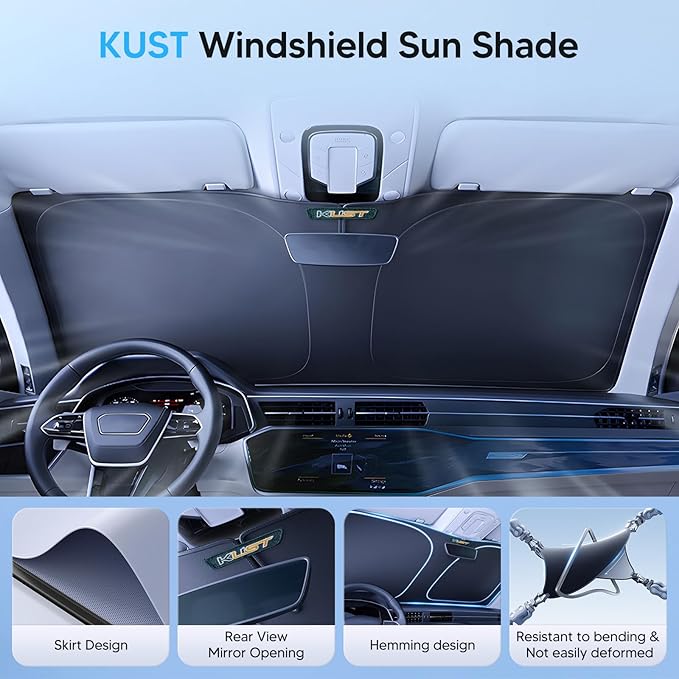 KUST Windshield Sun Shade for Volkswagen VW Jetta Accessories 2019-2024 2025 2026 Window Shade Sun Visor Cover Foldable Blocks UV Rays Keep Car Cooler