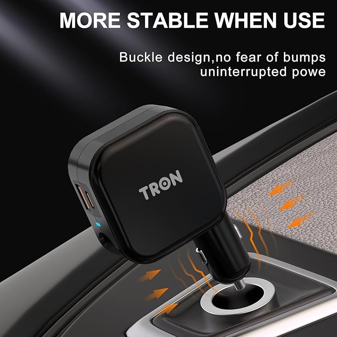 TRON Wall & Car Charger Travel Charging Station, 36W Dual USB-C & USB-A Fast Charger, Foldable for iPhone, iPad, Samsung Galaxy S22/S21, AirPods – TR17