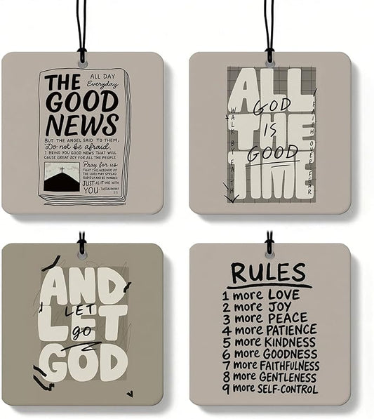 Neutral Christian Square Citrus Car Air Freshener 4 Pcs, Beige Religious Bible Verse Hanging Air Freshener for Cars Bathroom Dorm Books Decor, Christian Accessories Gifts for Women Men